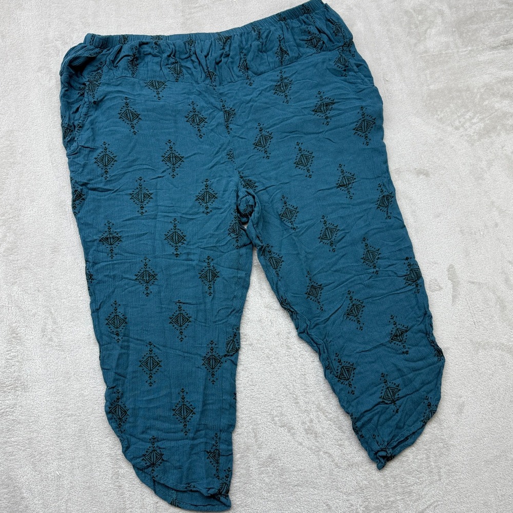 Free People Pants Women's Medium Harem Teal Blue Geometric Boho Gauze Loungewear
